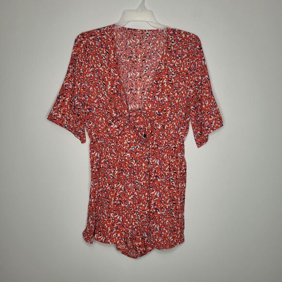 Red white blue 4th of July tie front cutout v neck romper size xl - Picture 1 of 7